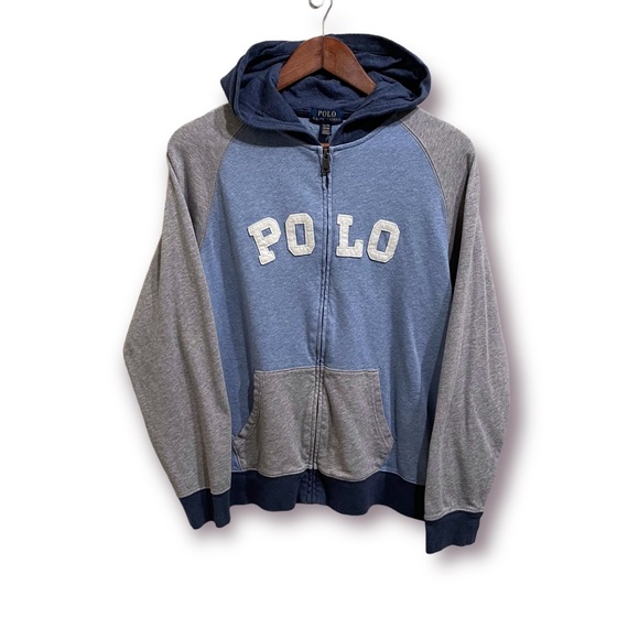 Polo Ralph Lauren Other - Polo Ralph Lauren Youth Full Zip Script Logo Hoodie Blue Gray 

Size XL